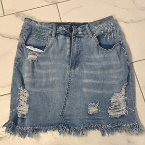Distressed Denim Skirt